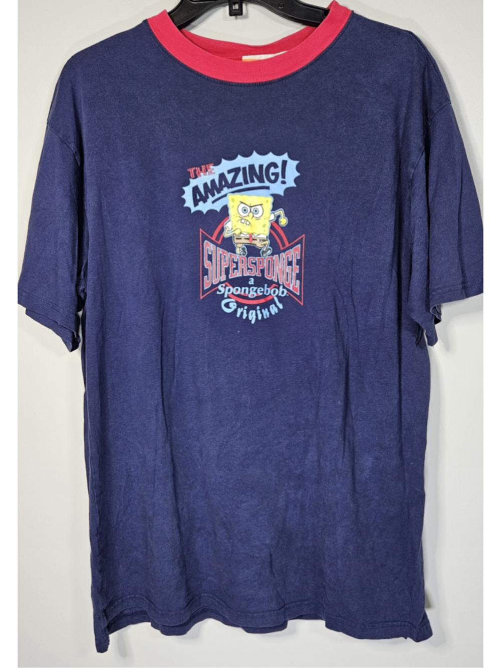 Vintage 2001 SpongeBob SuperSponge T Shirt XL Nickelodeon Y2K Ringer